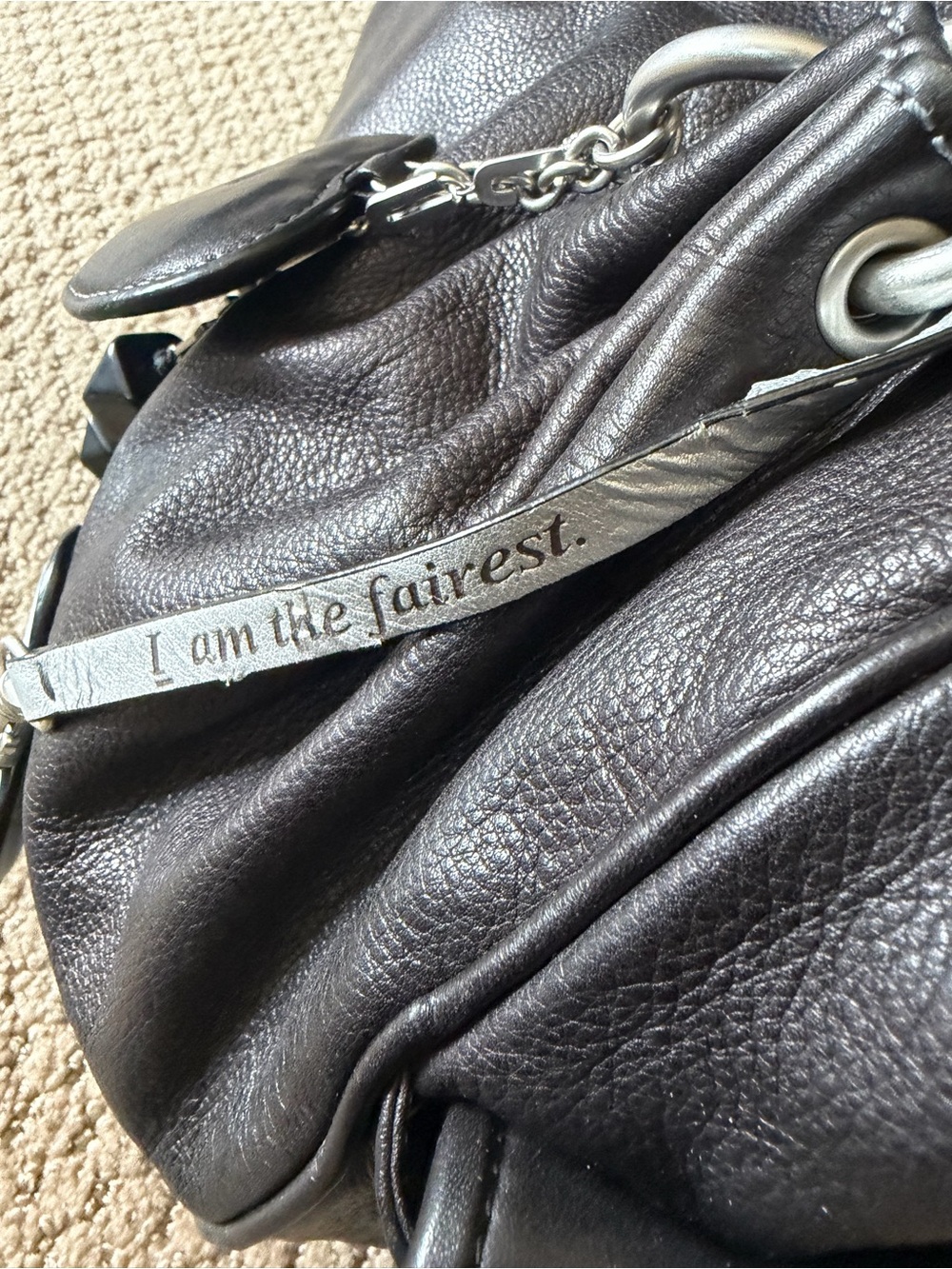 Juicy Couture Black Leather Shoulder Bag with Heart Charm - Picture 5 of 13